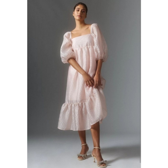 Anthropologie Puff Sleeve Soft Pink Dress Size XS NWT - Picture 1 of 9